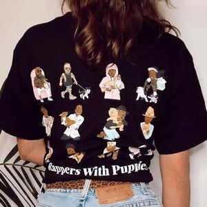 DOG LIMITED Rappers with Puppies Unisex Black Cotton T-Shirt